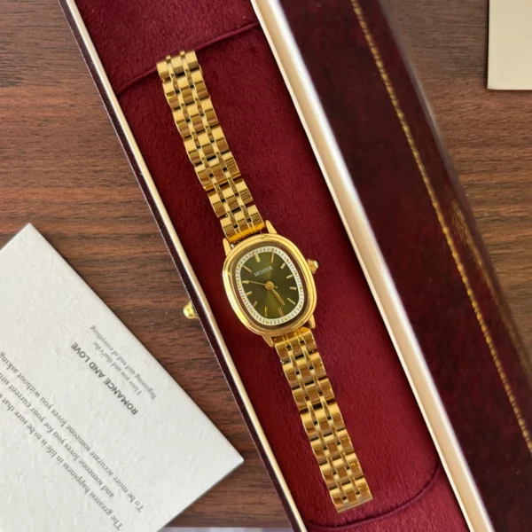 Classic Green Round Dial Gold Multi Row Bracelet Watch for Women