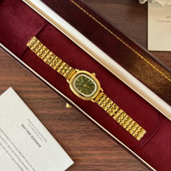 Classic Green Round Dial Gold Multi Row Bracelet Watch for Women