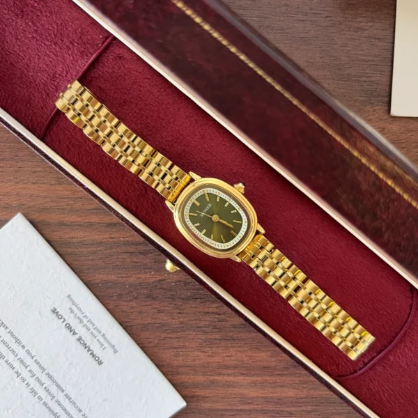 Classic Green Round Dial Gold Multi Row Bracelet Watch for Women