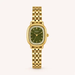 Classic Green Round Dial Gold Multi Row Bracelet Watch for Women
