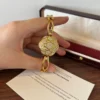 Elegant Gold Floral Dial Open Link Bracelet Watch for Women