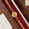 Elegant Gold Floral Dial Open Link Bracelet Watch for Women