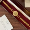 Elegant Gold Floral Dial Open Link Bracelet Watch for Women