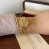 Elegant Gold Floral Dial Open Link Bracelet Watch for Women
