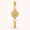 Elegant Gold Floral Dial Open Link Bracelet Watch for Women