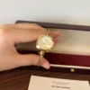 Elegant Pale Oval Dial Gold Open Cuff Watch for Women