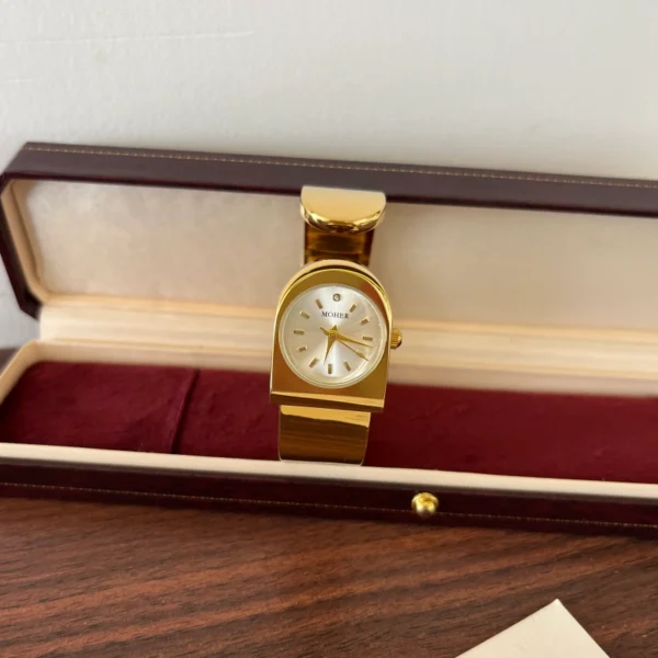 Classic Gold Round Dial Wide Cuff Watch for Women