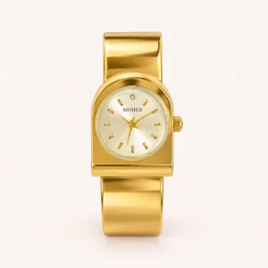 Classic Gold Round Dial Wide Cuff Watch for Women