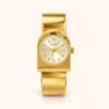 Classic Gold Round Dial Wide Cuff Watch for Women