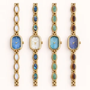 840-main (1) Custom Oval Mother of Pearl Dial & Mix-and-Match Gemstone Bracelet Watch for Women