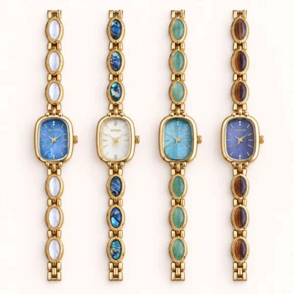 Custom Oval Mother of Pearl Dial & Mix-and-Match Gemstone Bracelet Watch for Women