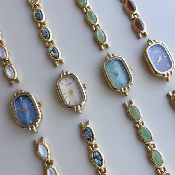 Custom Oval Mother of Pearl Dial & Mix-and-Match Gemstone Bracelet Watch for Women