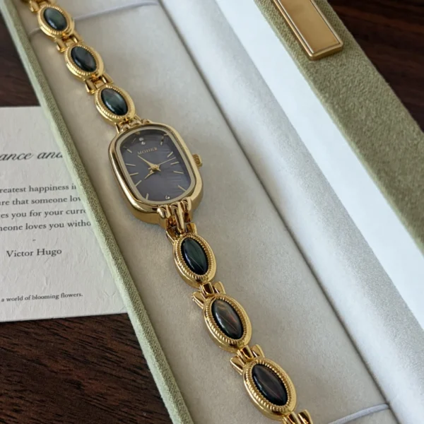 Custom Oval Mother of Pearl Dial & Mix-and-Match Gemstone Bracelet Watch for Women