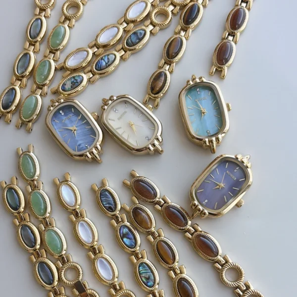 Custom Oval Mother of Pearl Dial & Mix-and-Match Gemstone Bracelet Watch for Women