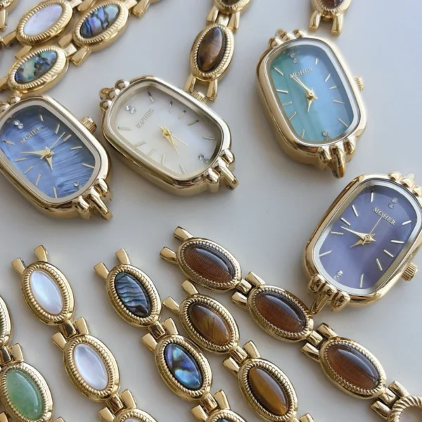 Custom Oval Mother of Pearl Dial & Mix-and-Match Gemstone Bracelet Watch for Women
