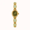 Dainty Gold Oval Green Jade Bracelet Watch for Women
