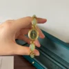 Dainty Gold Oval Green Jade Bracelet Watch for Women